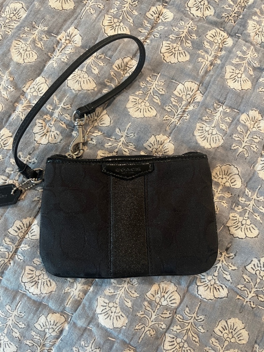 Coach Black Signature Wristlet Clutch with Leather Trim